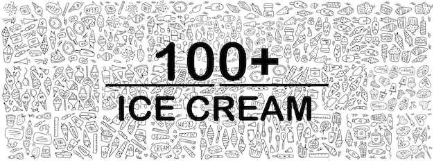 Ice cream set with doodle line style vector