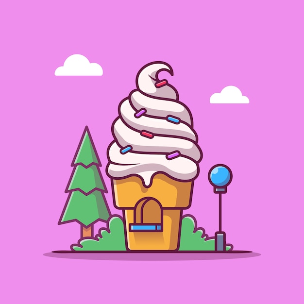 Ice cream shop cartoon   icon illustration. food shop building icon concept isolated  . flat cartoon style