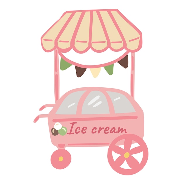 Vector ice cream shop flat design set pink colour