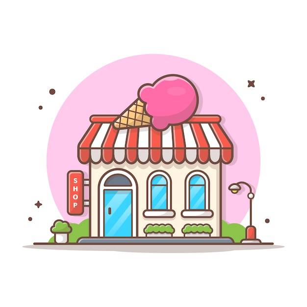 Ice Cream Shop Vector Icon Illustration. Building And Landmark Icon Concept White Isolated