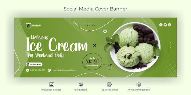 Modello di banner per la copertina di facebook sui social media del gelato