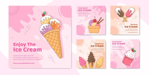 Vector ice cream social media post template flat cartoon background vector illustration
