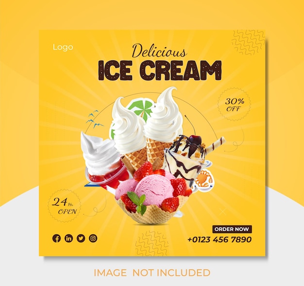 Ice Cream Social Media Poster Design Template