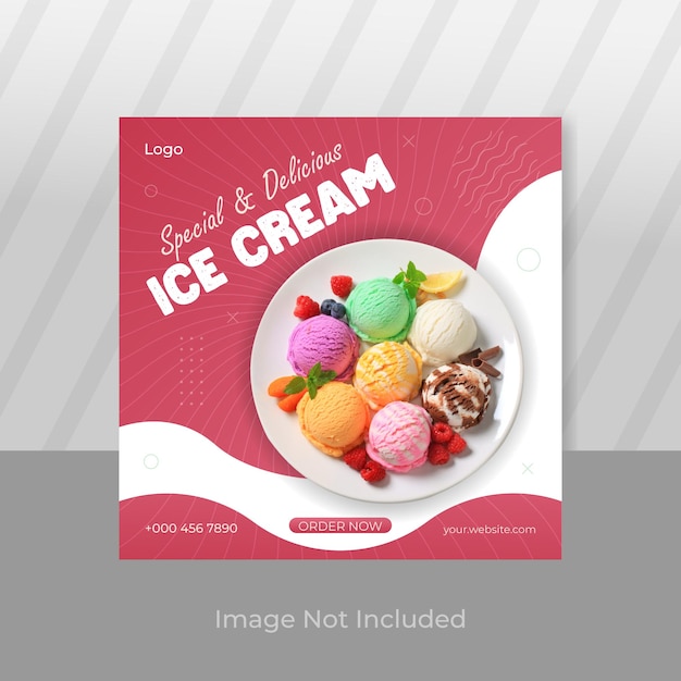 벡터 아이스크림 소셜 미디어 포스터 템플릿
