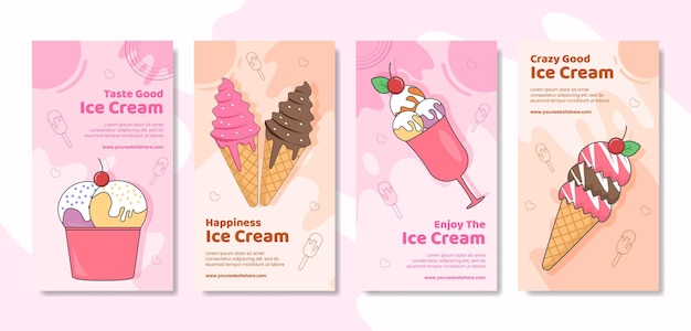 Ice cream social media stories template flat cartoon background vector illustration