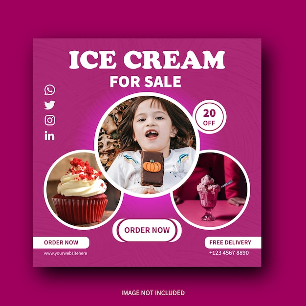 Modello di progettazione di banner web post post sui social media delizioso gelato speciale