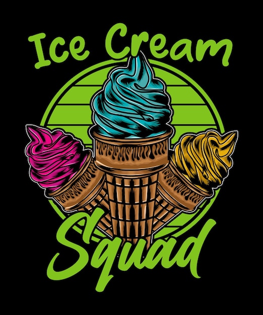 Дизайн футболки Ice Cream Squad Векторное искусство Иллюстрация Цветный Вектор