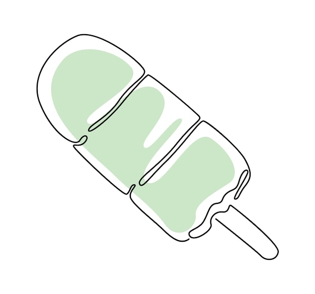 Vector ice cream on stick in line art in color spot