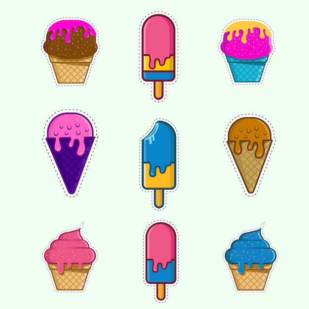 Стикер мороженого набор векторные иллюстрации