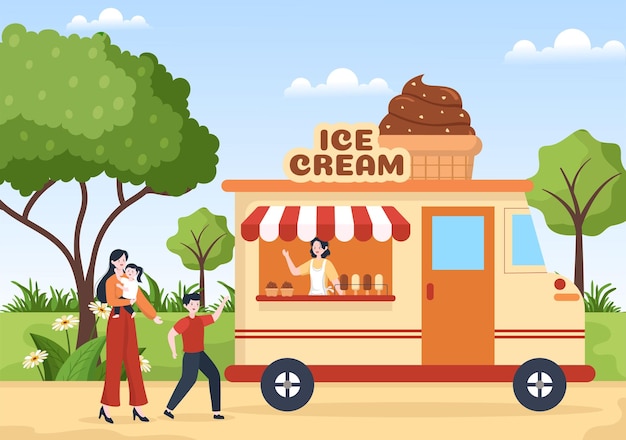 Ice Cream Store Template Hand Drawn Illustration with Delicious Dessert and Various Flavors Design