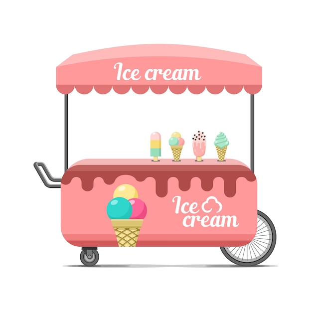 Vector ice cream street food cart. colorful illustration