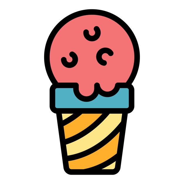 Vector ice cream in a striped cup icon outline ice cream in a striped cup vector icon color flat isolated