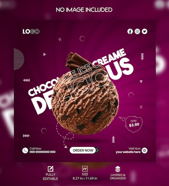 ice cream summer social media post template design