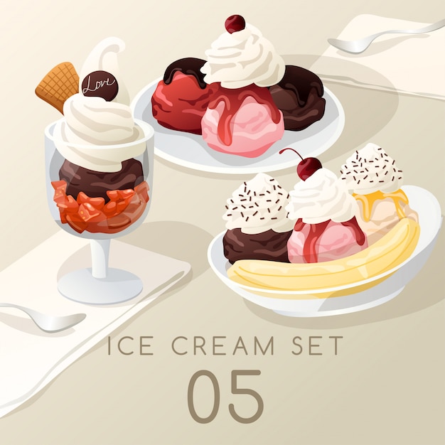 Vettore gelato sundae set.