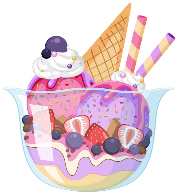 Vector ice cream sundae with fruit toppings