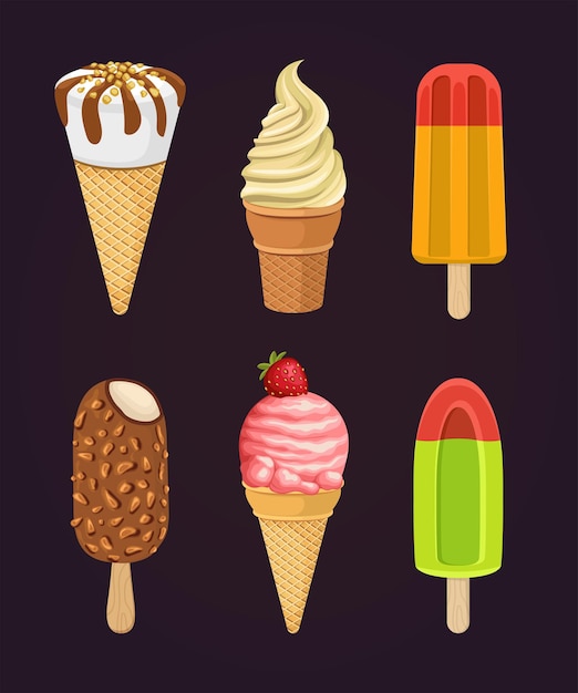 Ice Cream Sweet Food Dessert Vector Set Illustration