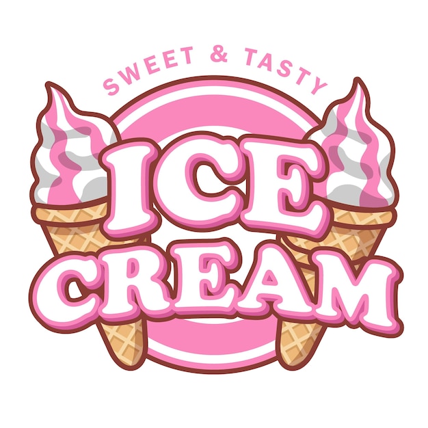 アイスクリーム甘い食べ物ロゴ ブランド製品漫画スタイル ベクトル イラスト編集テキスト効果バッジ