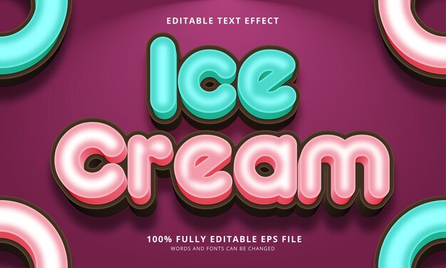 Vector ice cream text style editable text effect