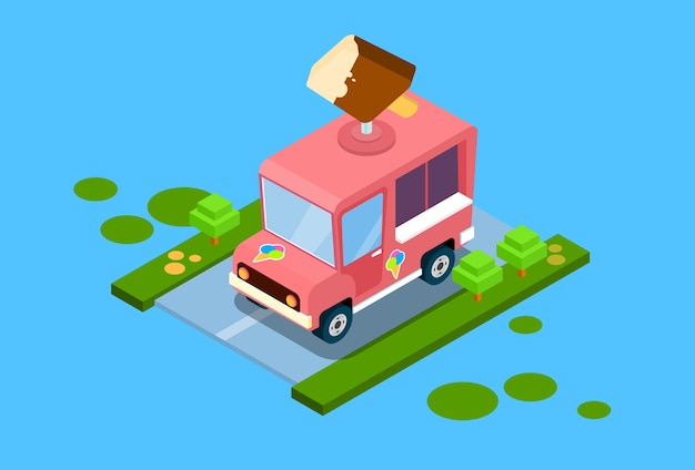 Vector ice cream truck 3d isometrisch ontwerp