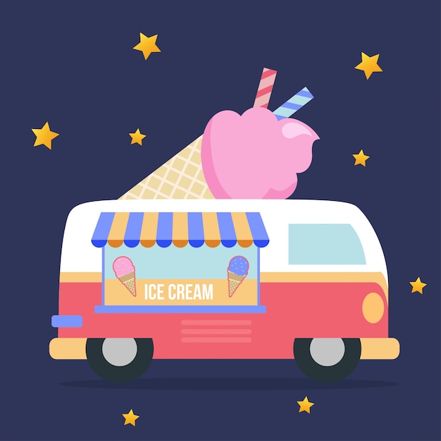Вектор Иллюстрация грузовиков для мороженого