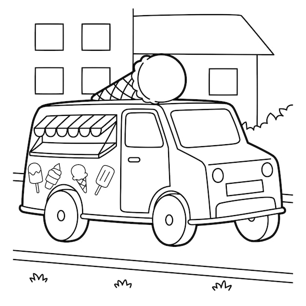 Ice cream truck vehicle coloring page for kids