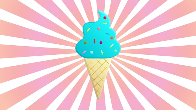 Ice cream of an unusual shape in a waffle glass on a whitepink retro background vector illustration