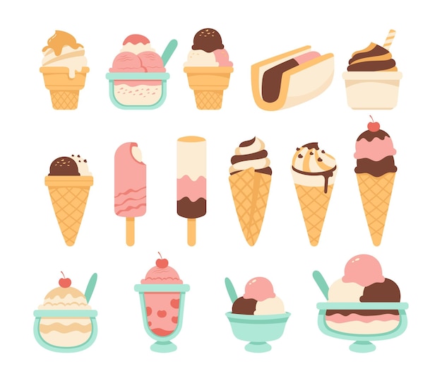 Set di illustrazioni vettoriali di varianti di gelati