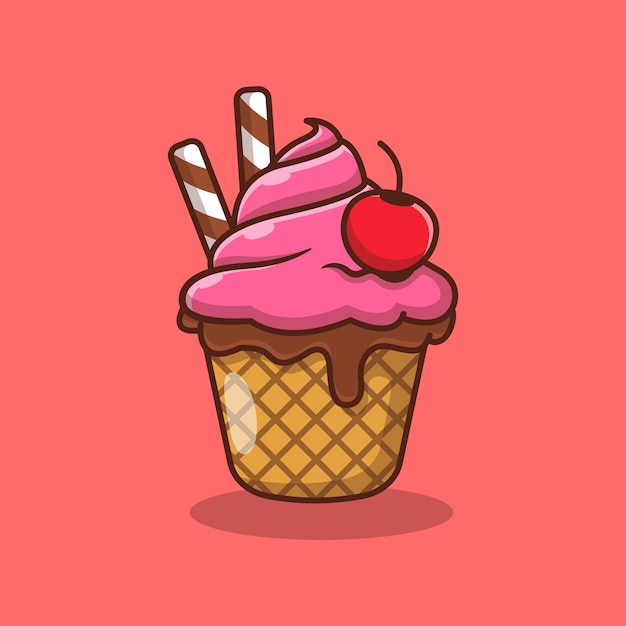Векторная иллюстрация дизайна мороженого с ягодами и вафлями премиум концепция дизайна изолированных продуктов питания