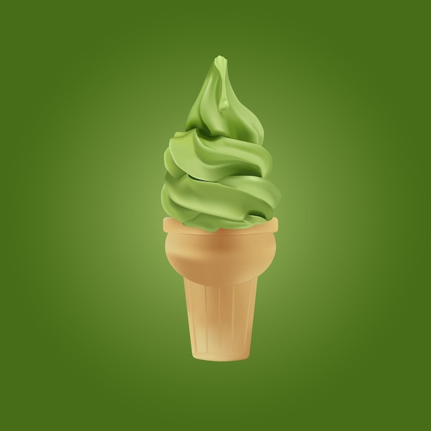 Vector ice cream vector drawing in realism. matcha ice cream in a cone