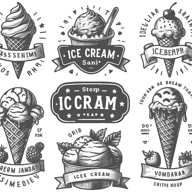 Ice cream vector sketch desserts with ribbon