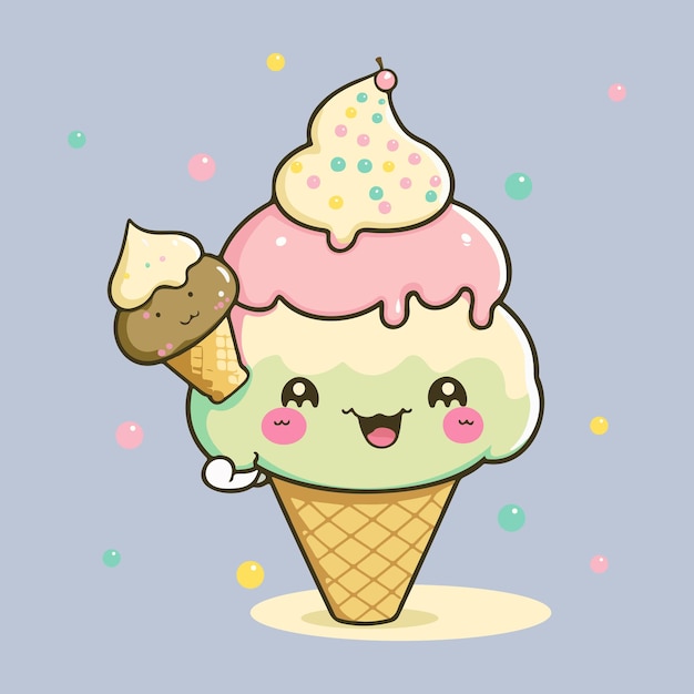 Ice cream in a waffle cone cartoon character