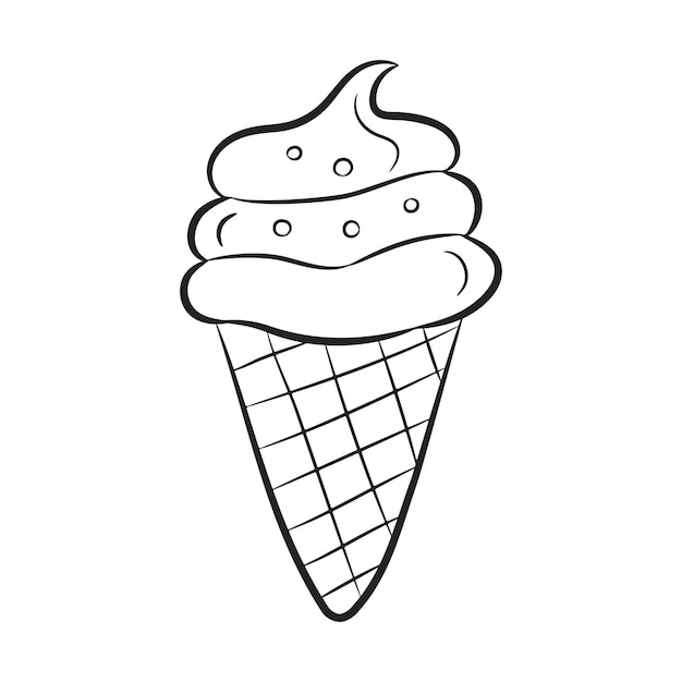 Vector ice cream waffle cone isolated on white background ice cream in doodle style vector illustration