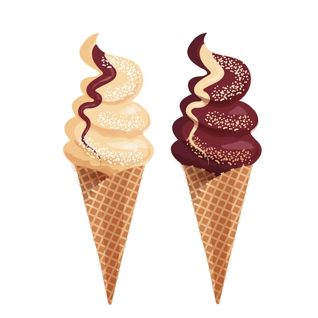 Ice cream in a waffle cone with a watercolor effect