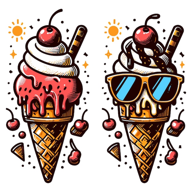 Vector ice cream watercolor set
