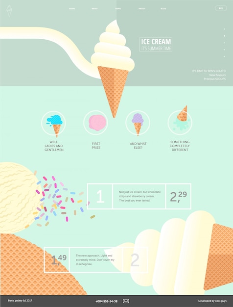 Vector ice cream website pastel groene sjabloon