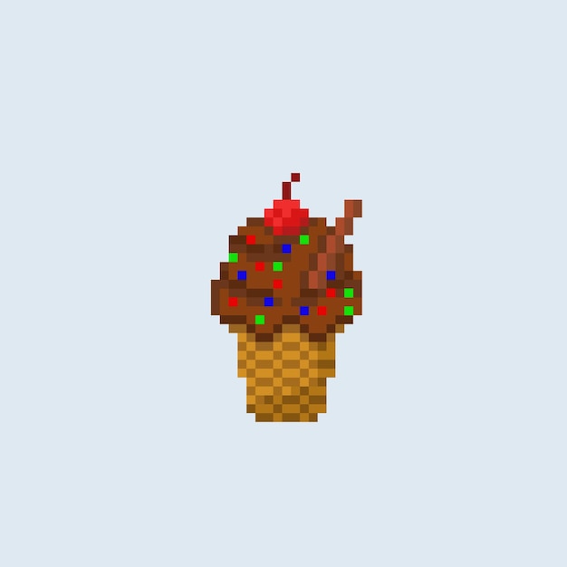 Ice cream with chocolate flavor in pixel art style