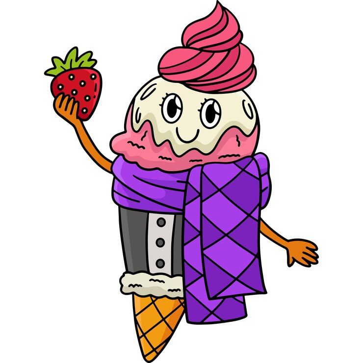 वेक्टर ice cream with scarf cartoon colored clipart