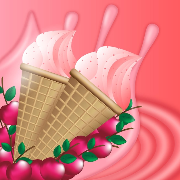 Vector ice cream with sweet cherry