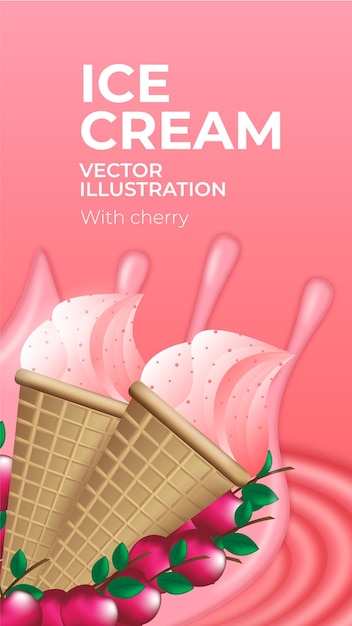 Vector ice cream with sweet cherry