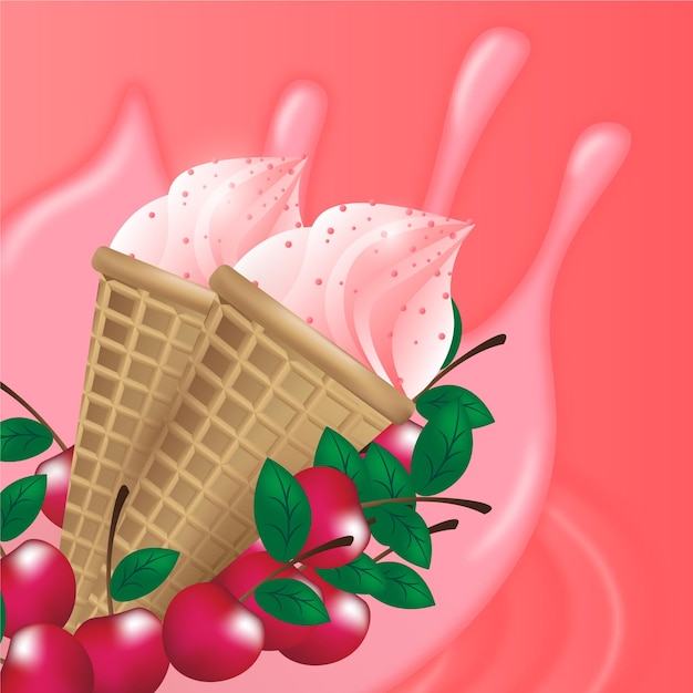 Vector ice cream with sweet cherry