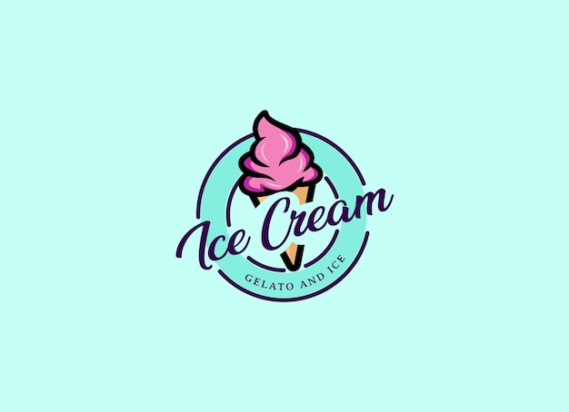 Vector ice cream with wafer cone logo design