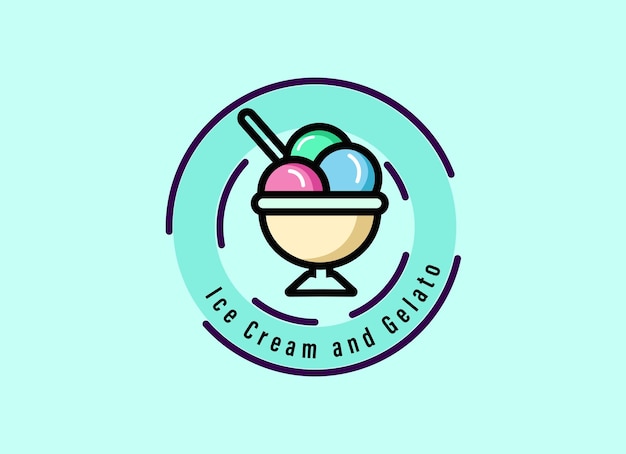 Vector ice cream with wafer cone logo design