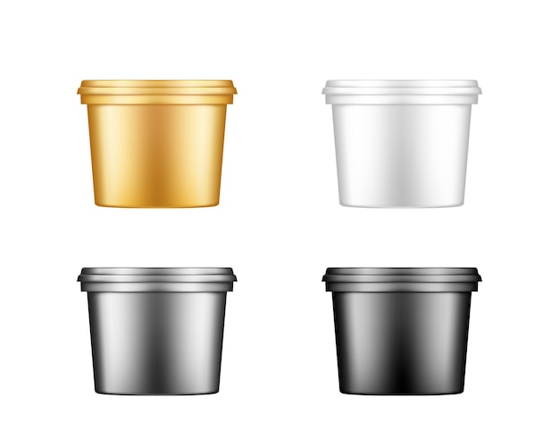 Ice cream, yoghurt, mayo, paint or putty bucket with cap plastic mockups