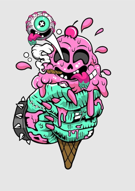 Vector ice cream zombie cartoon character