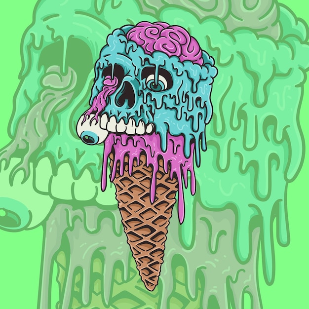 Vettore illustrazione del cono di zombie gelato