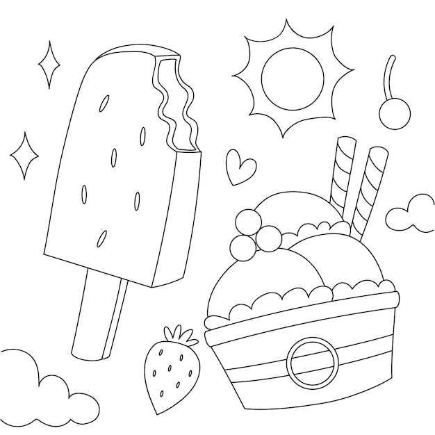 Vector ice creams coloring page vector illustration