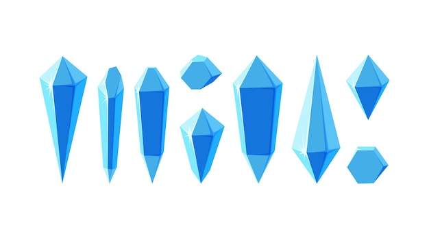 Ice crystal prisms or gem stones minerals or frozen pieces of ice for game design vector