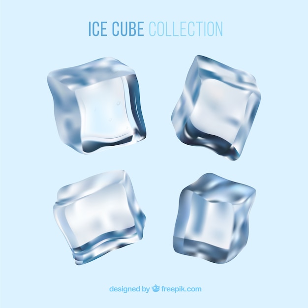 Вектор Коллекция кубиков льда с реалистичным стилем