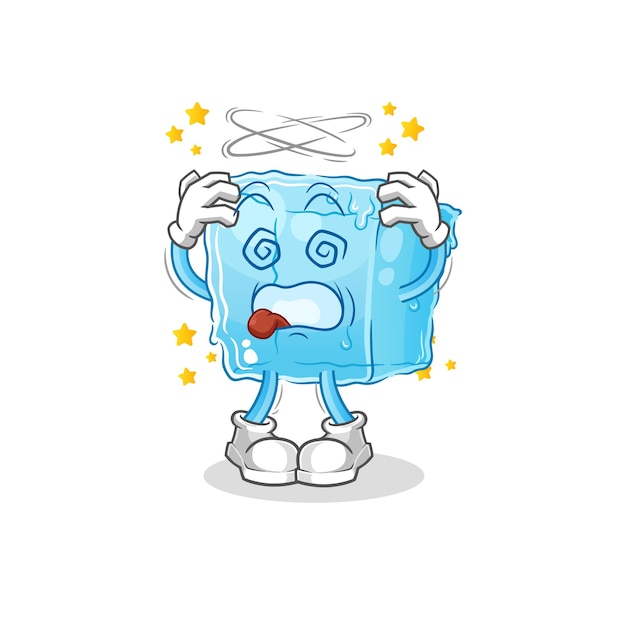 Ice cube dizzy head mascot cartoon vectorxa