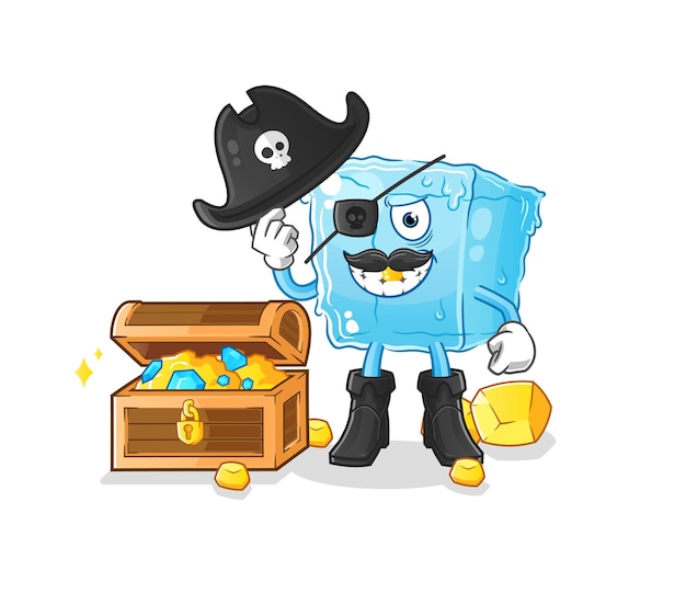 Ice cube pirate with treasure mascot cartoon vectorxA